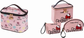 Vimanllie Travel Makeup Bag Large Cosmetic Bags with Brush Holder, Pink Waterproof 3PCS Portable Cosmetic Case for Women, Toiletry Bag for Skincare & Beauty Tools for Her