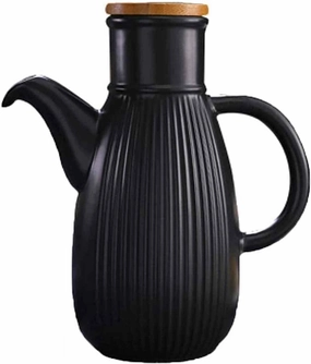 Vinegar Bottle Anti-Leakage, Handcrafted Ceramic Olive Oil Or Vinegar Bottle Dispenser 450ML, Condiment Dispenser, Olive Oil (Color : Gray) (Grey) (Black)
