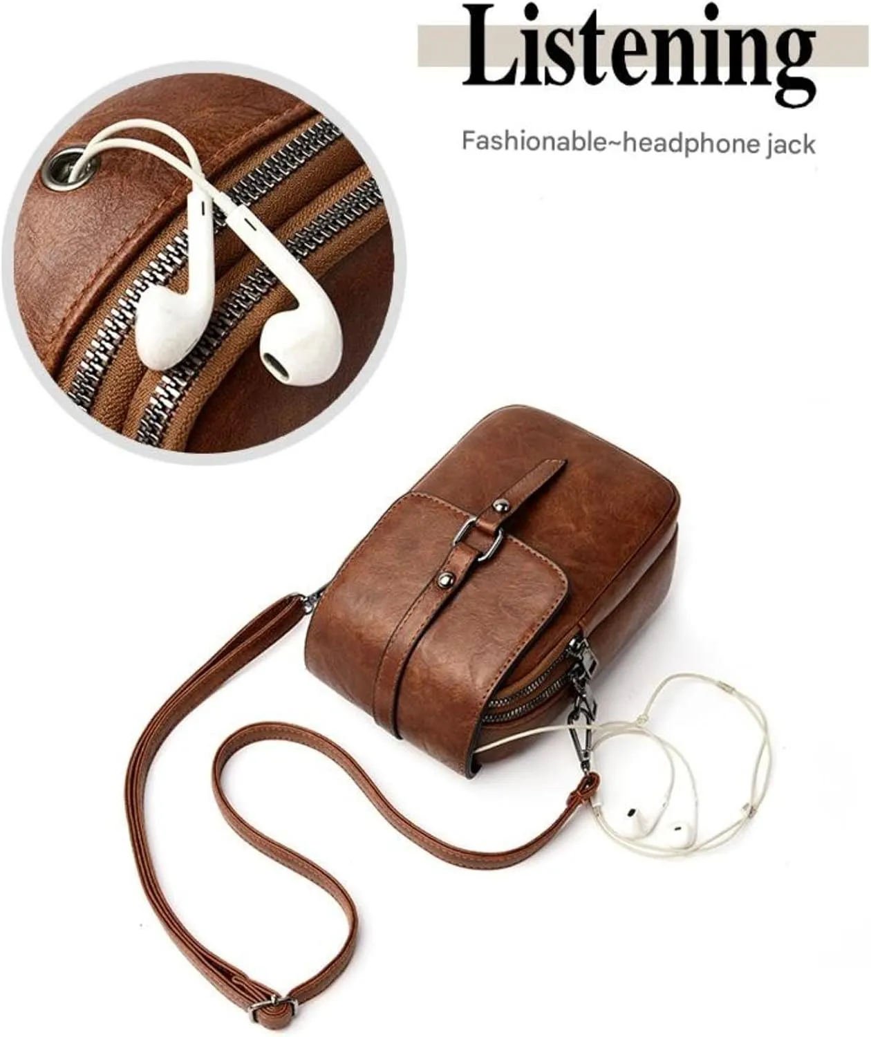 Vintage Crossbody Phone Bag for Women, crossbody bags for women Leather Shoulder Purse and Handbag with Earphone Hole