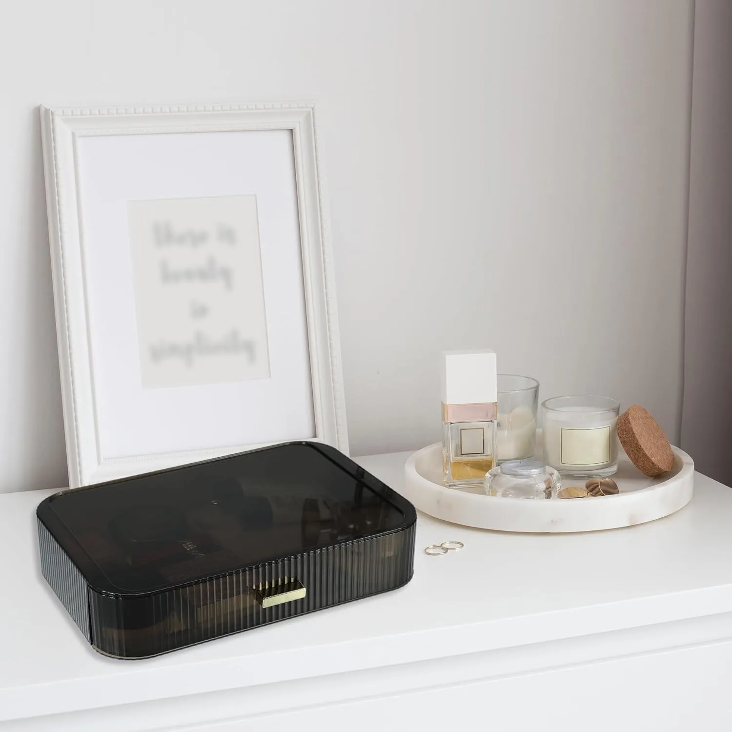 VOCOSTE Stackable Makeup Organizer Drawers - Translucent Cosmetic Organizer for Bathroom Vanity & Dresser Storage, Gray