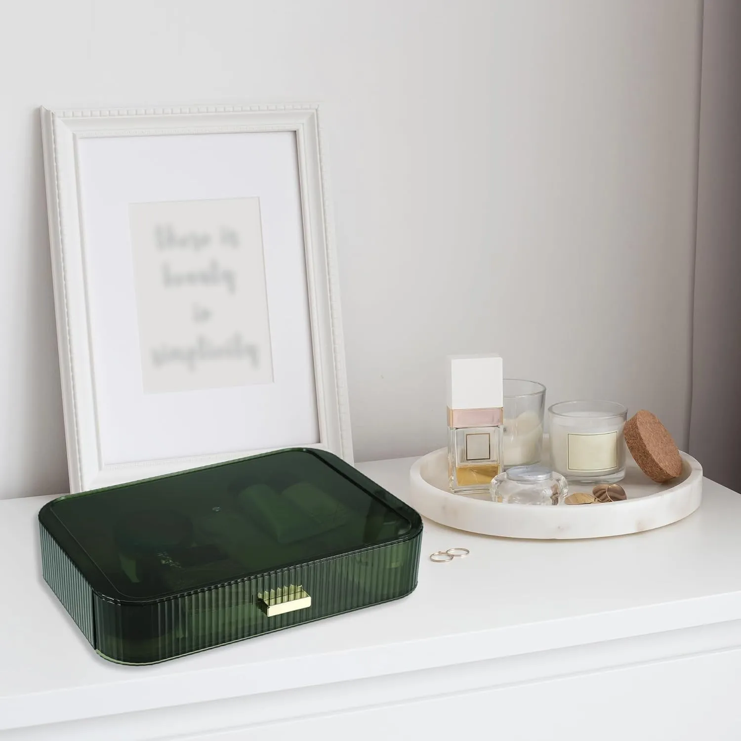 VOCOSTE Stackable Makeup Organizer, Translucent Cosmetic Drawers for Bathroom Vanity Storage, Make Up Organizer for Dresser Countertops, Green