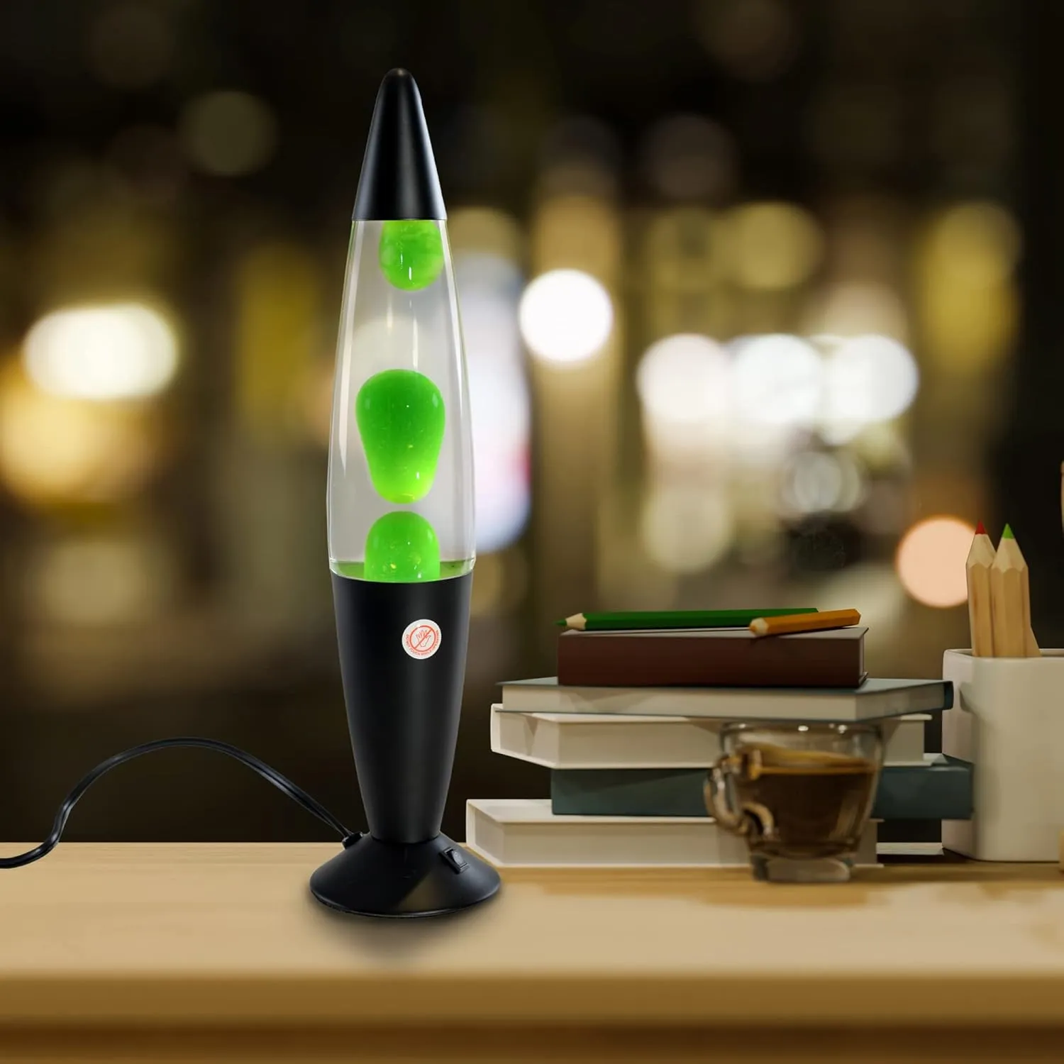 Volcan Lamp with Green Liquid Wax and Black Base 16 inch Decorative Table Lamp for Any Area of Your Home