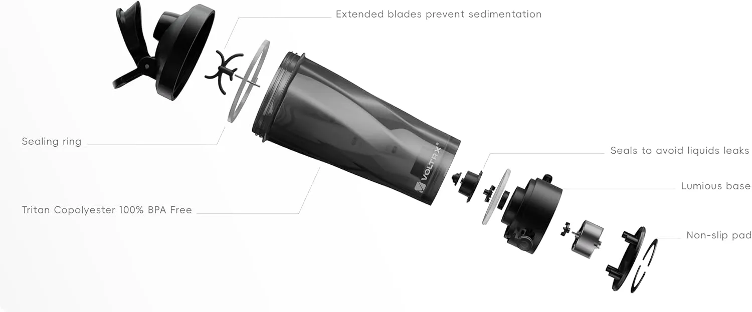 VOLTRX VortexBoost Electric Shaker Bottle, USB C Rechargeable Protein Shake Mixer, Shaker Cups for Protein Shakes and Meal Replacement Shakes, BPA-Free, Made with Tritan, Black