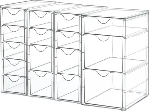 Vtopmart Acrylic Organizer with 16 Drawers (4 Set),Clear Storage Drawers for Office Supplies,Desk Organization and Storage for Makeup,Jewelry,Art Crafts