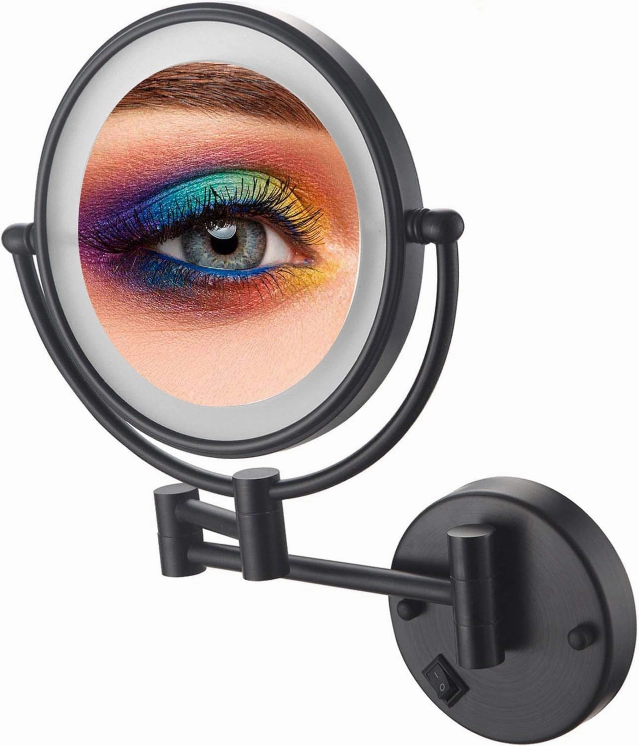 Wall Mount Makeup Mirror with Lights and 10x Magnification,8 Inch Double-Sided Swivel Wall Mounted Makeup Mirror Black Two Side 360 Swivel Cosmetic Face Extendable Vanity Mirrors(Hard Wired)