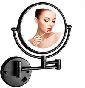 Wall Mount Makeup Mirror with Lights and 5X Magnification, Makeup Mirror Wall Mount Lighted, Bathroom Two Side 360 Swivel Cosmetic Face Mirror Extendable Vanity Mirrors
