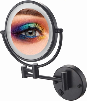 Wall Mount Makeup Mirror with Lights and Magnification 5X, Double-Sided 8 Inch Swivel Wall Mounted Makeup Mirror Black Two Side 360 Swivel Cosmetic Face Extendable Vanity Mirrors
