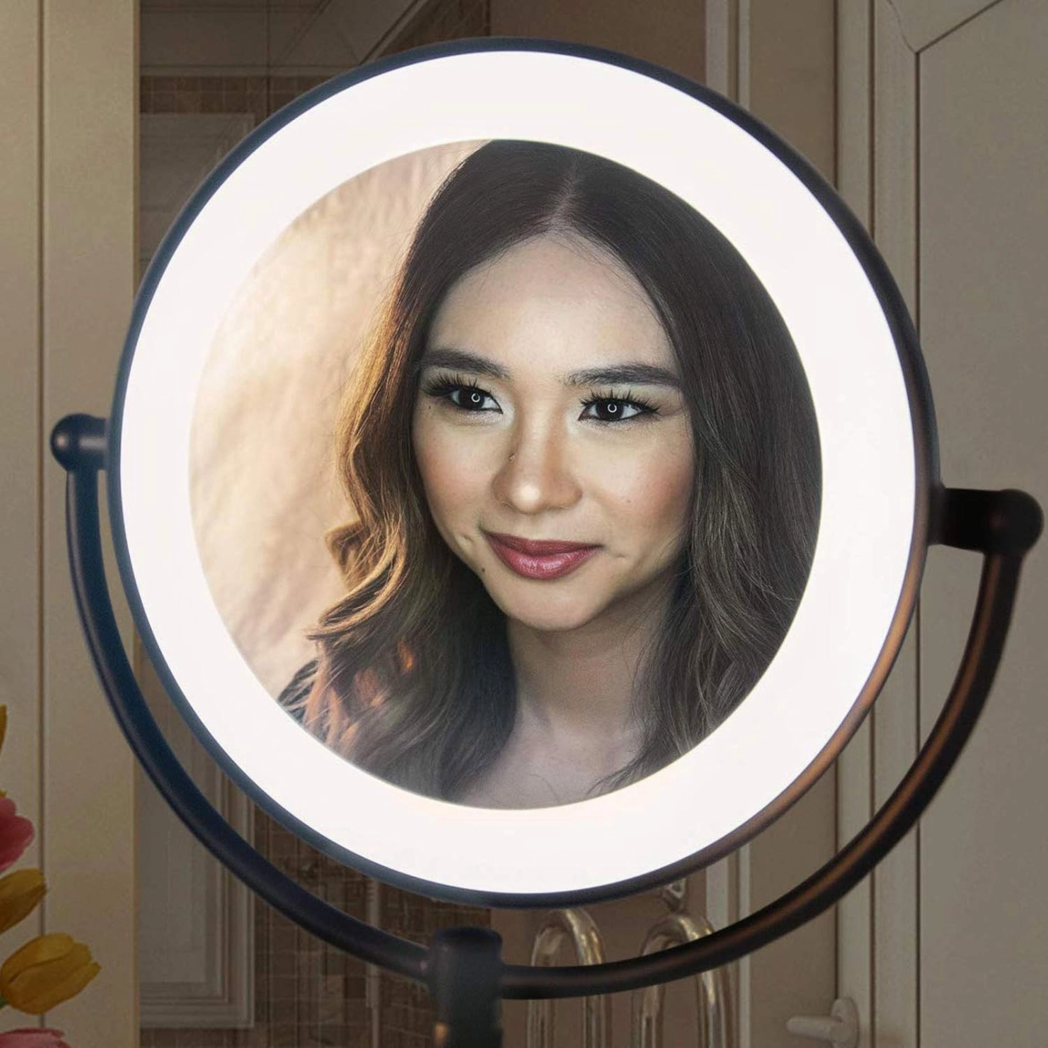 Wall Mount Makeup Mirror with Lights Black, Cosmetic Mirror with Light, Bathroom Two Side 360 Swivel Cosmetic Face Mirror Extendable Vanity Mirrors