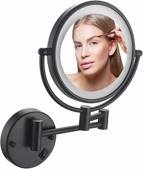 Wall Mount Makeup Mirror with Lights Black, Cosmetic Mirror with Light, Bathroom Two Side 360 Swivel Cosmetic Face Mirror Extendable Vanity Mirrors