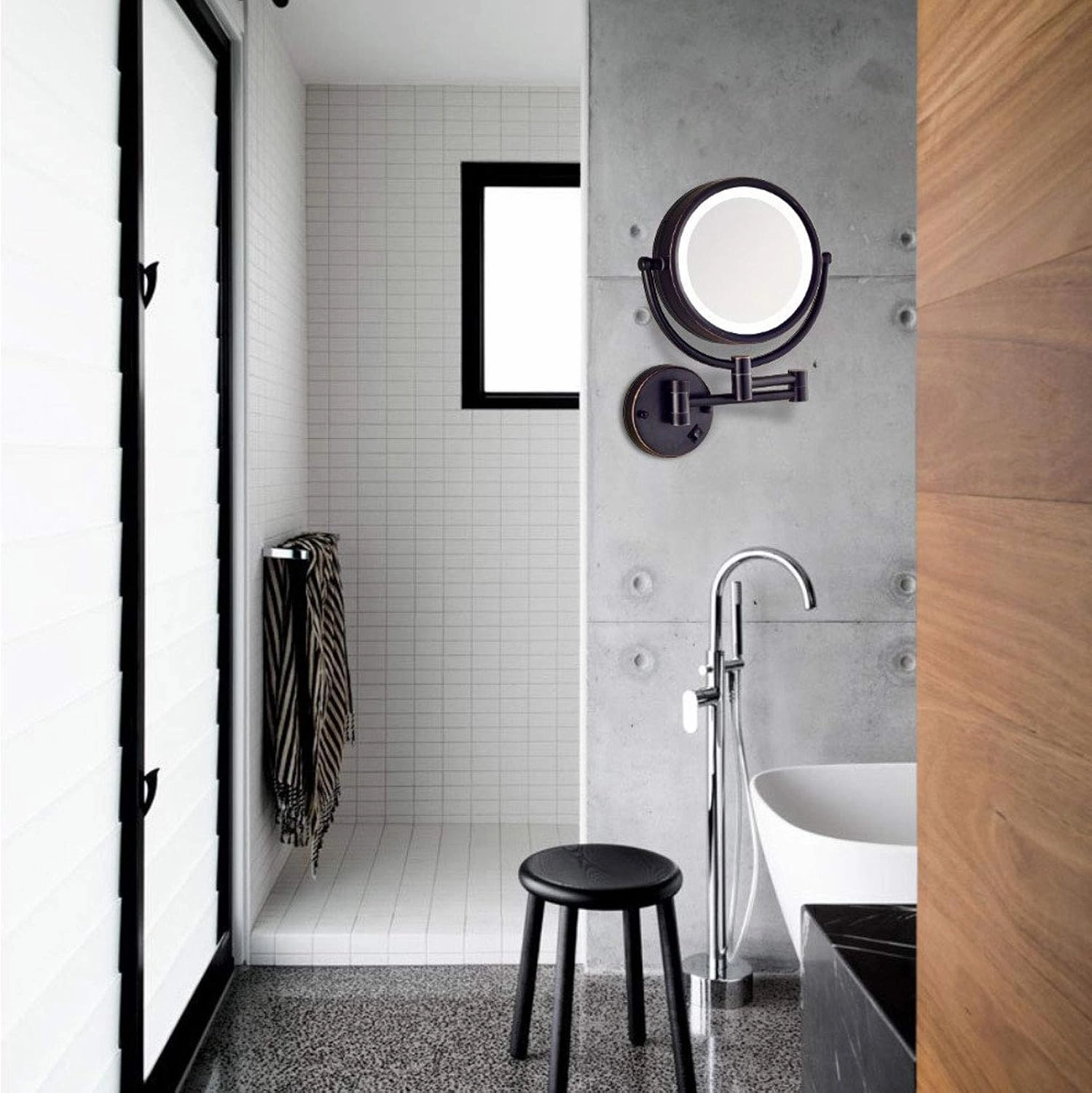 Wall Mount Makeup Mirror with Lights Black, Cosmetic Mirror with Light, Bathroom Two Side 360 Swivel Cosmetic Face Mirror Extendable Vanity Mirrors