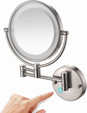 Wall Mounted Makeup Mirror 7.8 Inch 1X/10X, Double Sided 360° Swivel Extending Vanity Wall Mirror, with Touch Screen Mirror Shaving, for Girls, Bathroom, Hotels (Color : Brown, Size : USB)