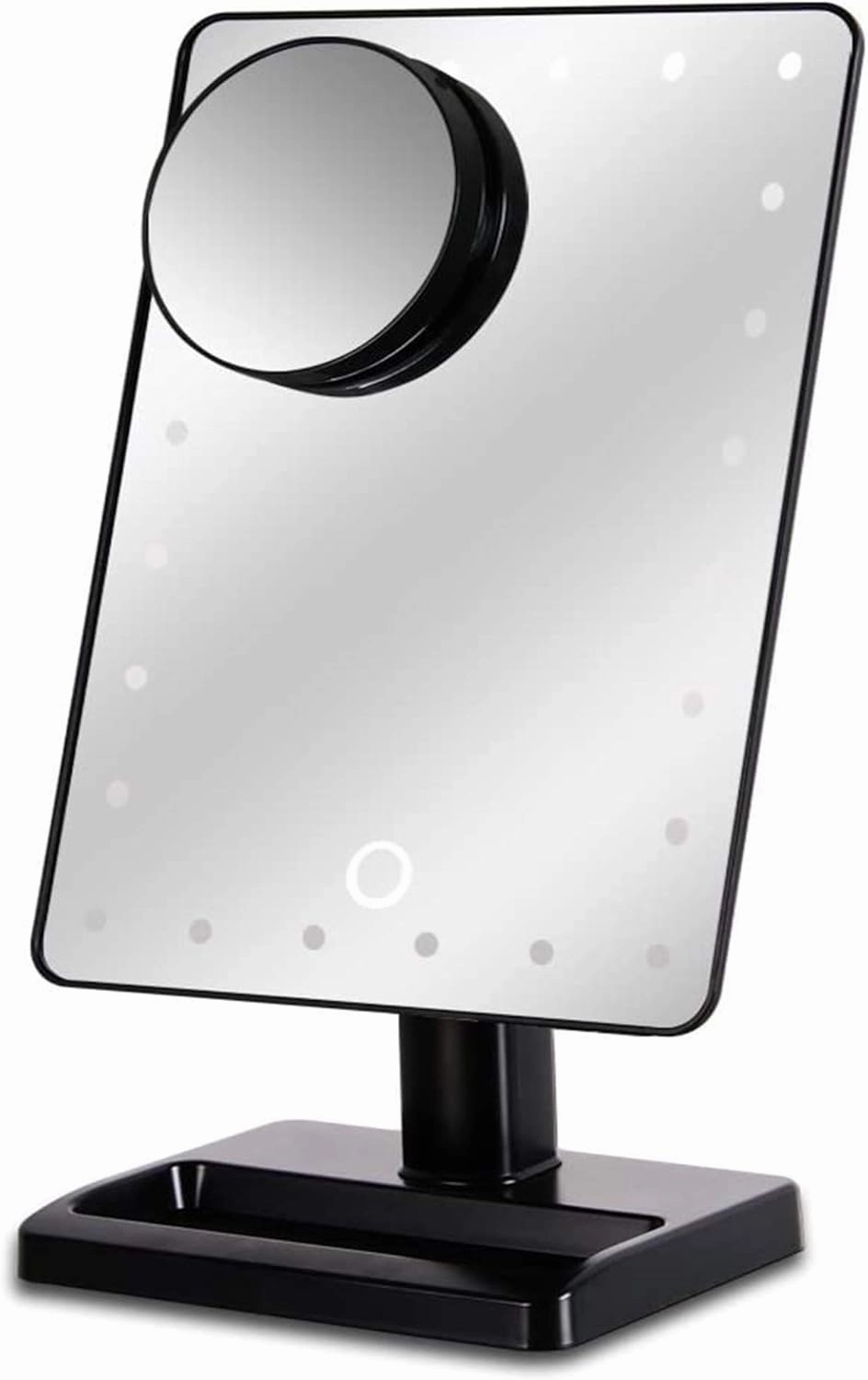 Waneway 12-Inch Screen Makeup Mirror with 24 LED Lights, Lighted Vanity Dressing Table Mirror with Touch Dimmable Memory Function and 10x Magnification Spot Mirror, Black (Battery Not Included)