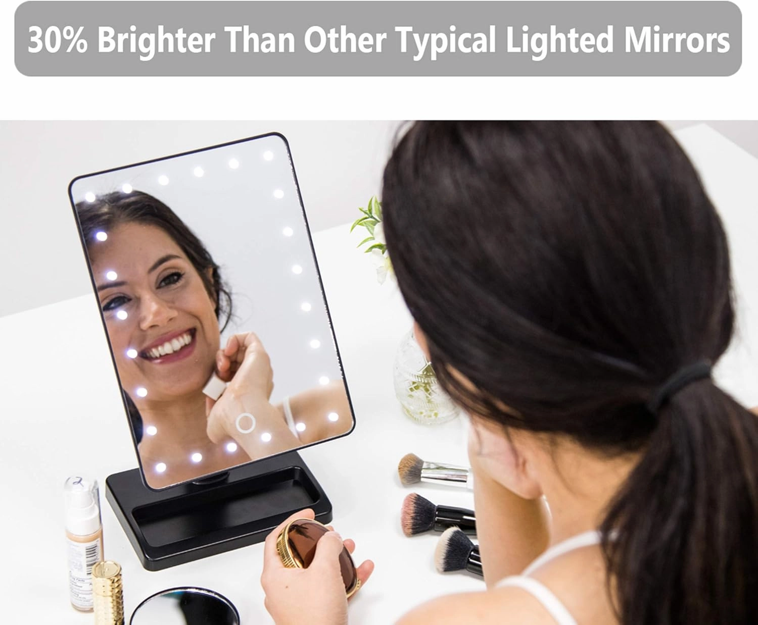 Waneway 12-Inch Screen Makeup Mirror with 24 LED Lights, Lighted Vanity Dressing Table Mirror with Touch Dimmable Memory Function and 10x Magnification Spot Mirror, Black (Battery Not Included)