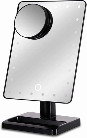 Waneway 12-Inch Screen Makeup Mirror with 24 LED Lights, Lighted Vanity Dressing Table Mirror with Touch Dimmable Memory Function and 10x Magnification Spot Mirror, Black (Battery Not Included)