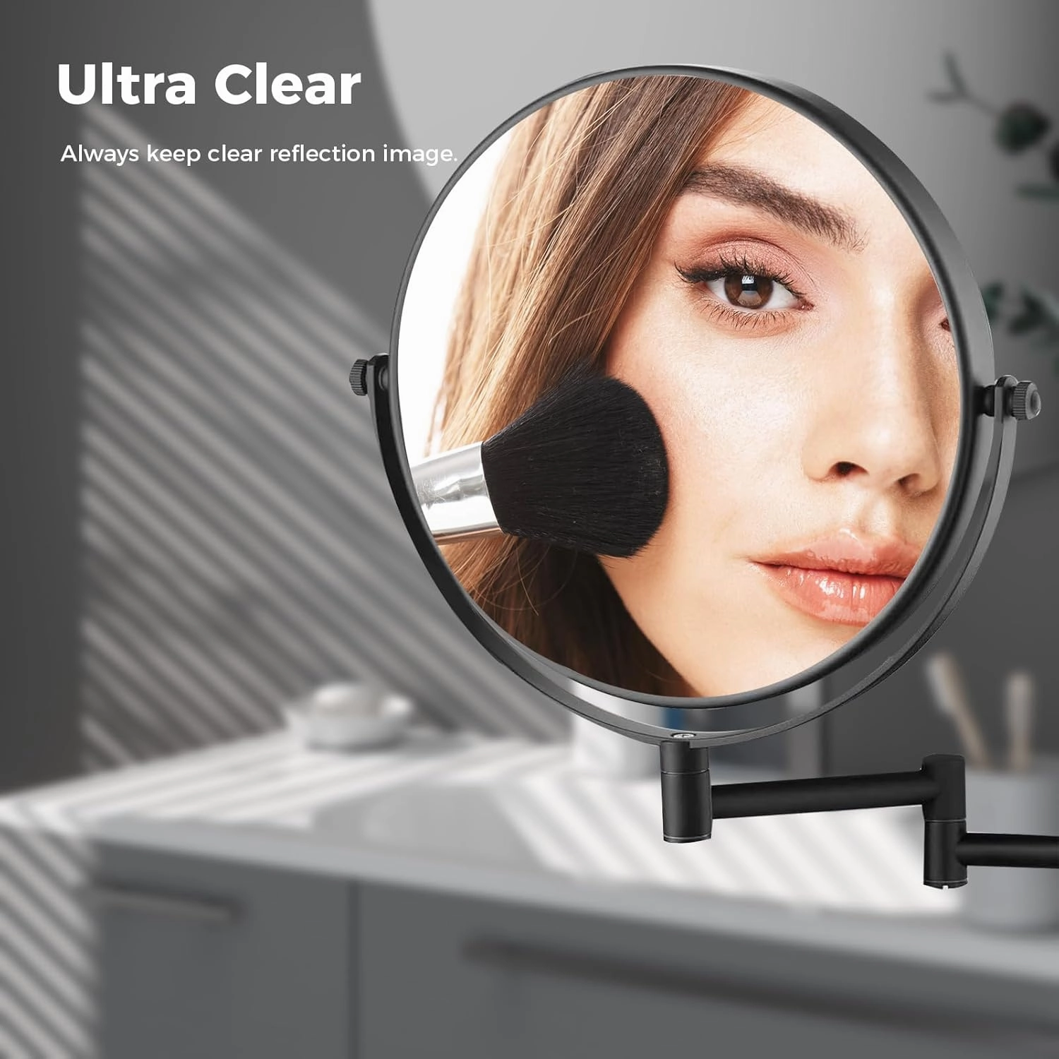 WANSE Rechargeable Wall-Mounted 3-Color Makeup Mirror with Led Light, 1x/10x (Black)
