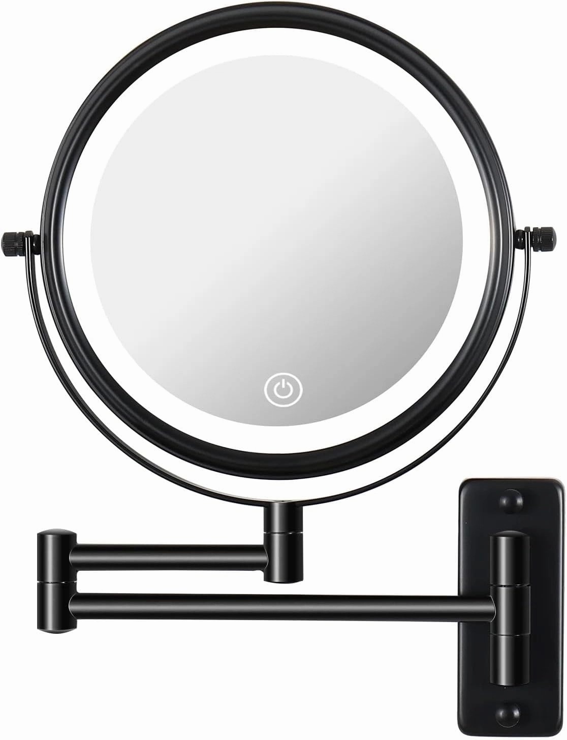 WANSE Rechargeable Wall-Mounted 3-Color Makeup Mirror with Led Light, 1x/10x (Black)