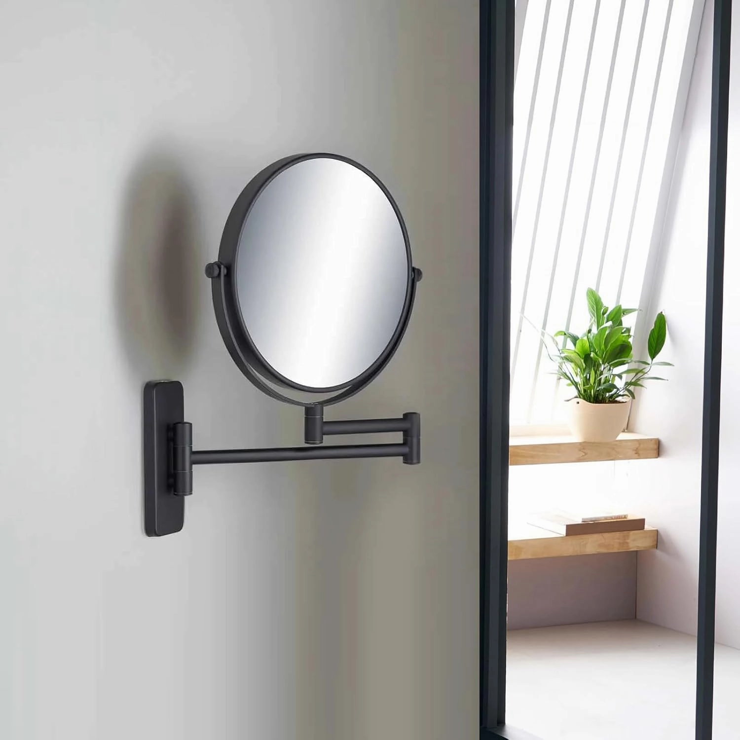 WANSE Rechargeable Wall-Mounted 3-Color Makeup Mirror with Led Light, 1x/10x (Black)
