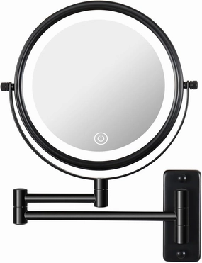 WANSE Rechargeable Wall-Mounted 3-Color Makeup Mirror with Led Light, 1x/10x (Black)