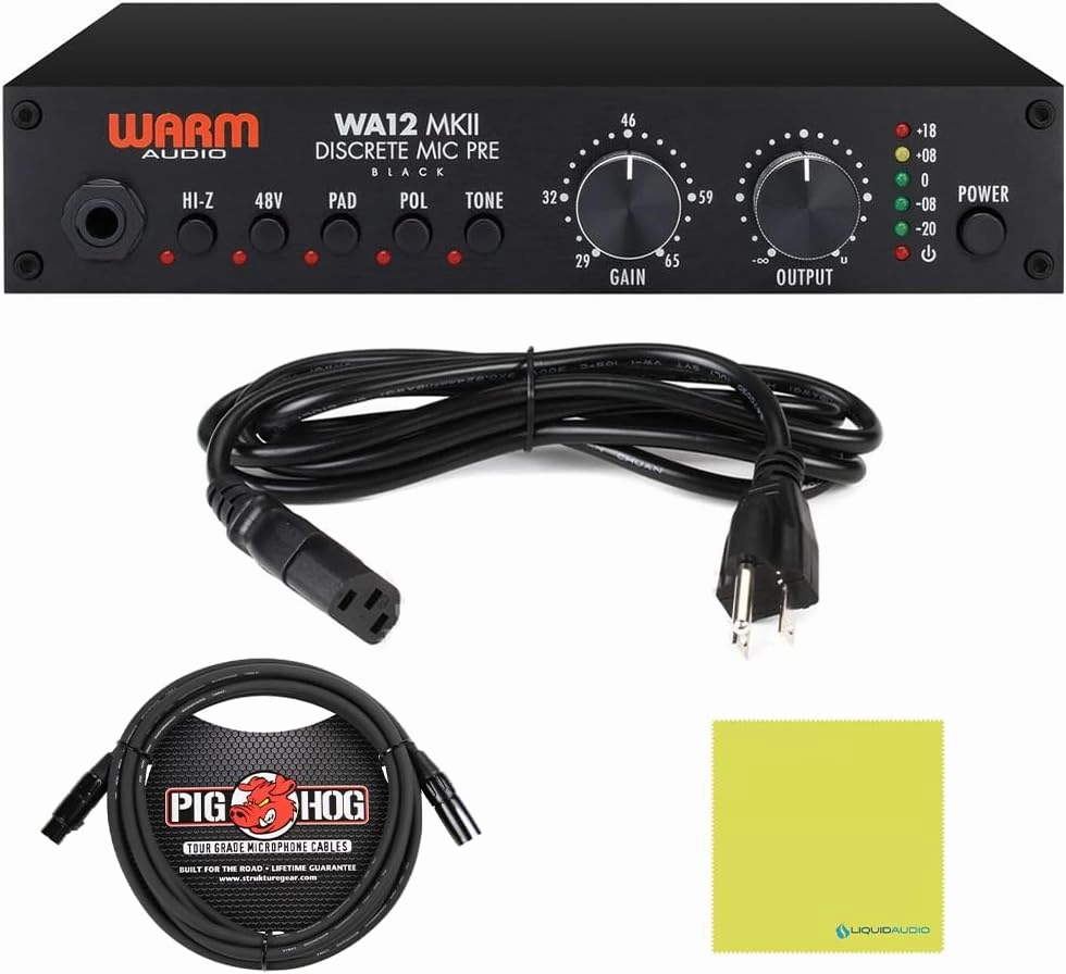 Warm Audio WA12 MKII Single-Channel American Mic Pre Bundle w/Pig Hog Mic Cable, Power Adapter and Liquid Audio Polishing Cloth