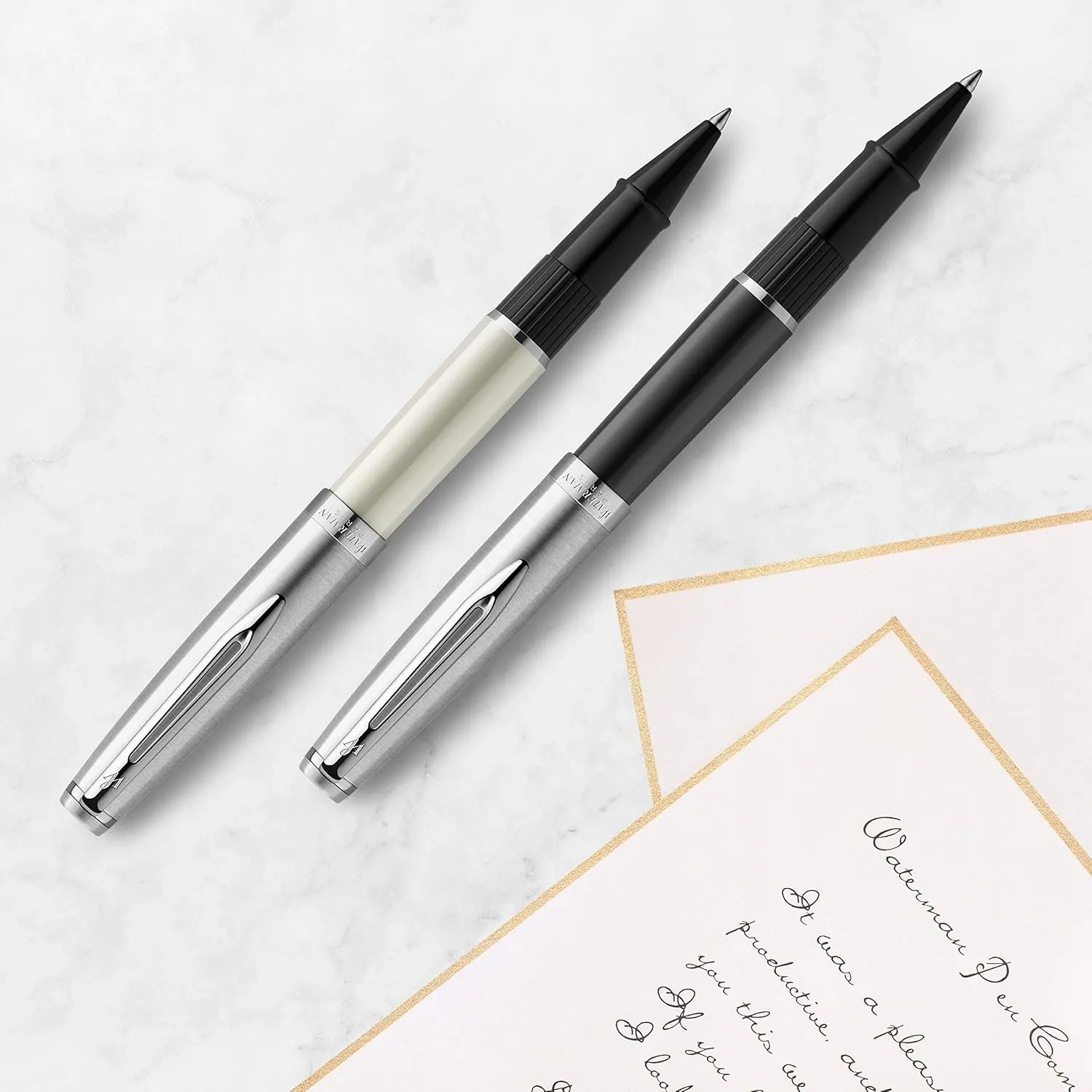 Waterman Emblème Rollerball Pen, Black with Chrome Trim, Fine Point with Black Refill, Gift Box