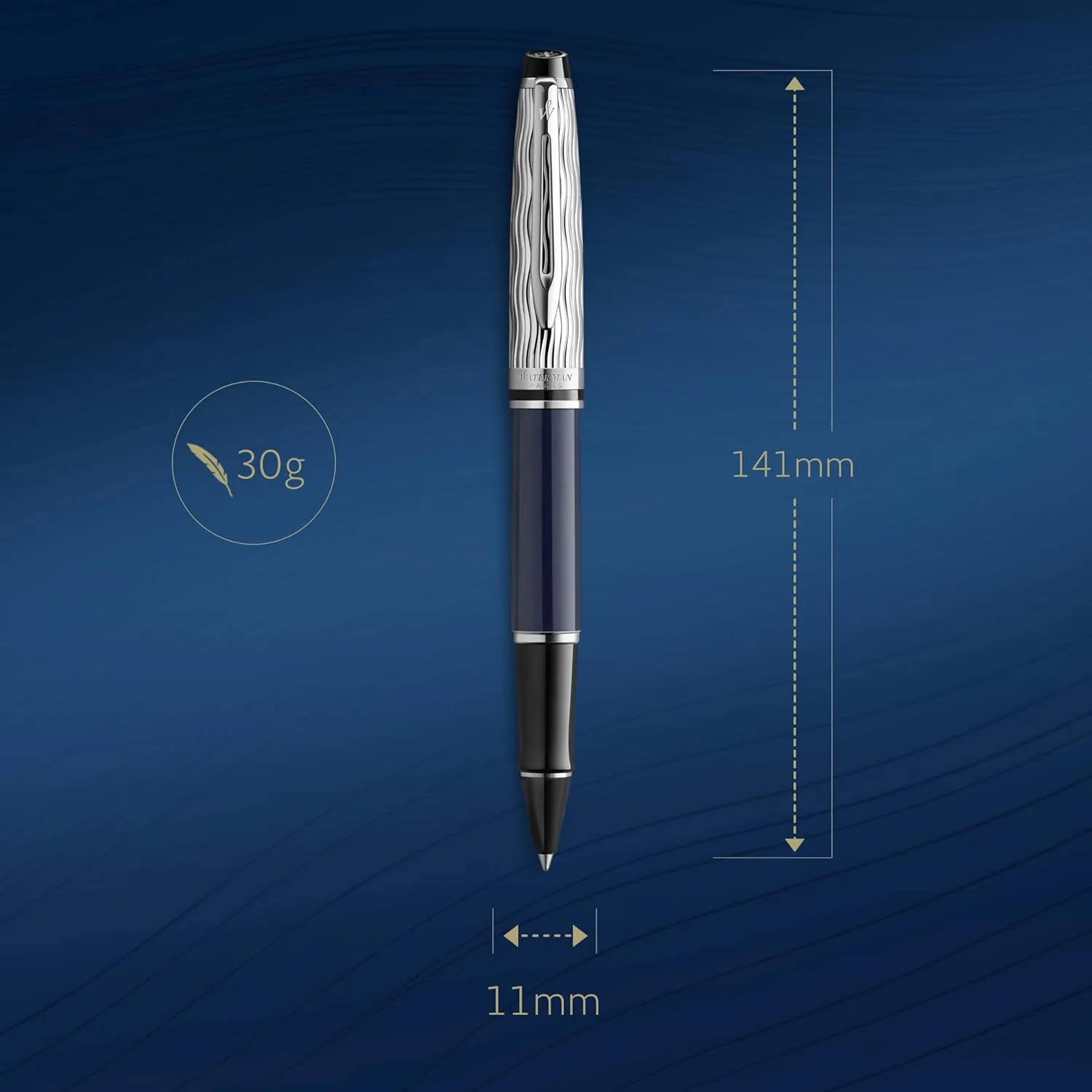 Waterman Expert Rollerball Pen | Metal & Blue Lacquer | Chiselled Cap | Black Ink | Gift Box