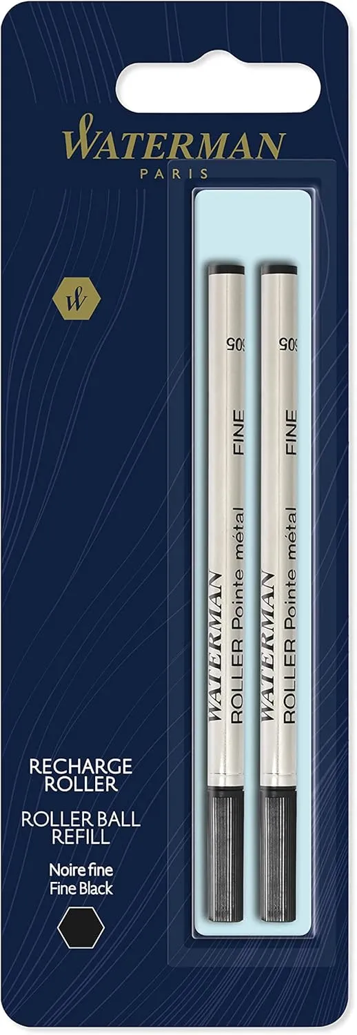 Waterman Rollerball Pen Refill, Fine Tip with Black Ink, 2 Count