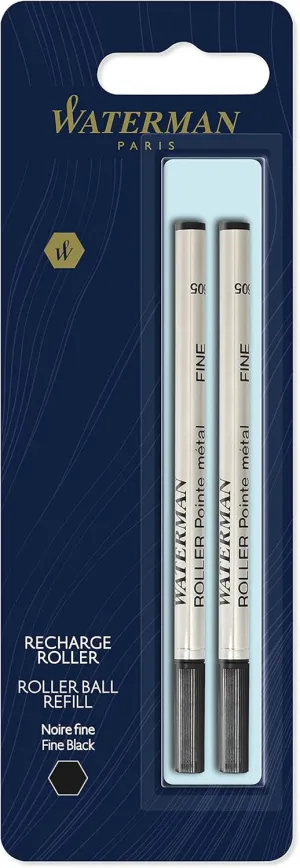 Waterman Rollerball Pen Refill, Fine Tip with Black Ink, 2 Count