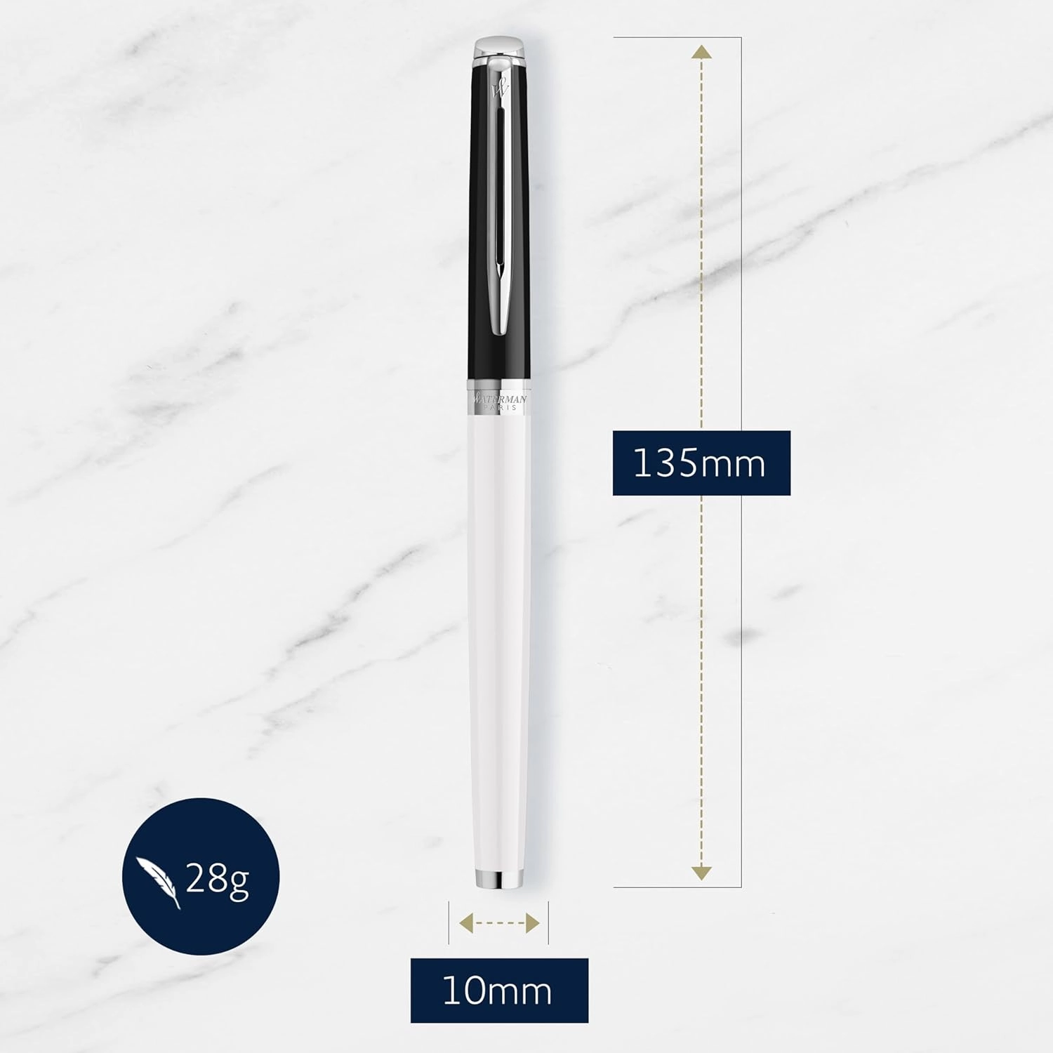 Waterman Hémisphère Rollerball Pen | Black & White Lacquer with palladium Coated Trim | Fine Point | Black Ink | Gift Box