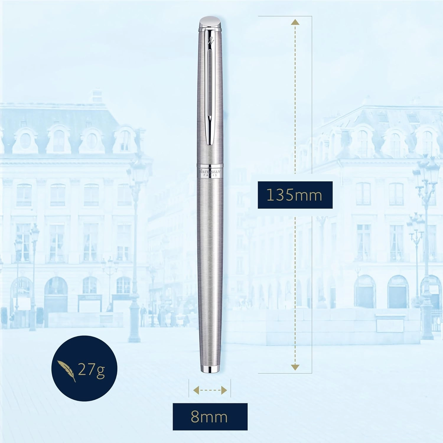Waterman Hémisphère Rollerball Pen, Stainless Steel with Chrome Trim, Fine Point with Black Ink cartridge, Gift Box