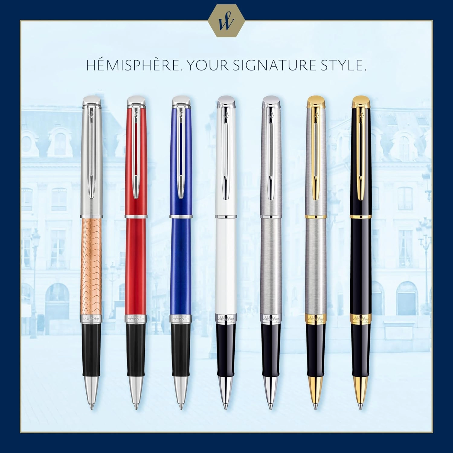 Waterman Hémisphère Rollerball Pen, Stainless Steel with Chrome Trim, Fine Point with Black Ink cartridge, Gift Box