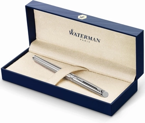 Waterman Hémisphère Rollerball Pen, Stainless Steel with Chrome Trim, Fine Point with Black Ink cartridge, Gift Box