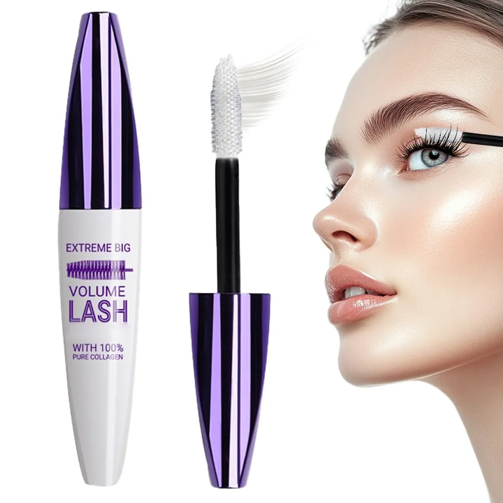 Waterproof 5D Extreme Volume Lash Mascara, Purple Mascara for Eyelashes, Length Waterproof,Natural Curling for Women Eye Makeup (White)
