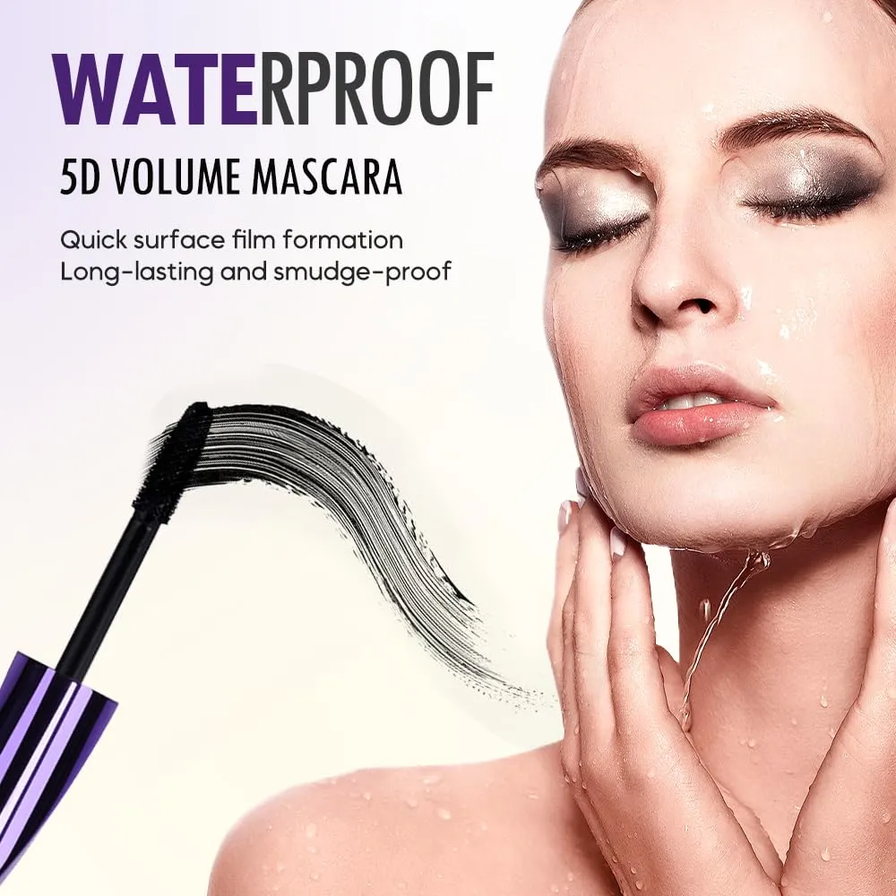 Waterproof 5D Extreme Volume Lash Mascara, Purple Mascara for Eyelashes, Length Waterproof,Natural Curling for Women Eye Makeup (White)