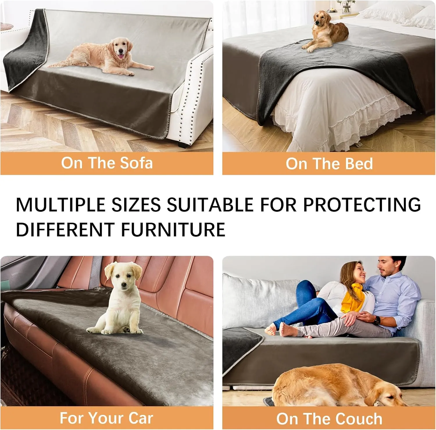 Waterproof Dog Blankets, Washable Pee Proof Pet Blanket for Couch, Soft Reversible Puppy Throw Furniture Protector Cover for Bed Sofa-52"x82",Light Brown Dark Brown