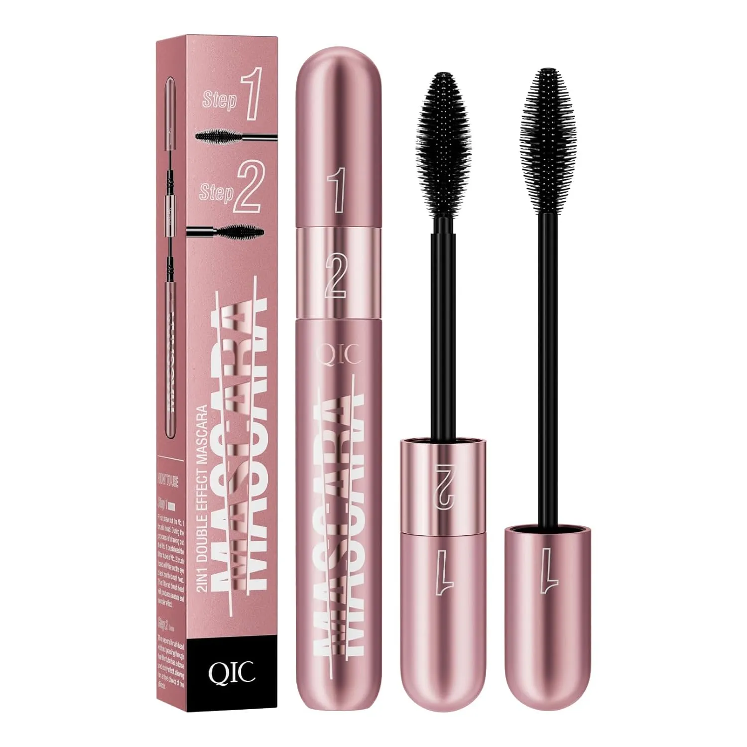Waterproof Sweatproof Lengthening Mascara Dual Effect 2-in-1 Mascara - Black Intensify Lashes Non-Smudge Formula - Longlasting