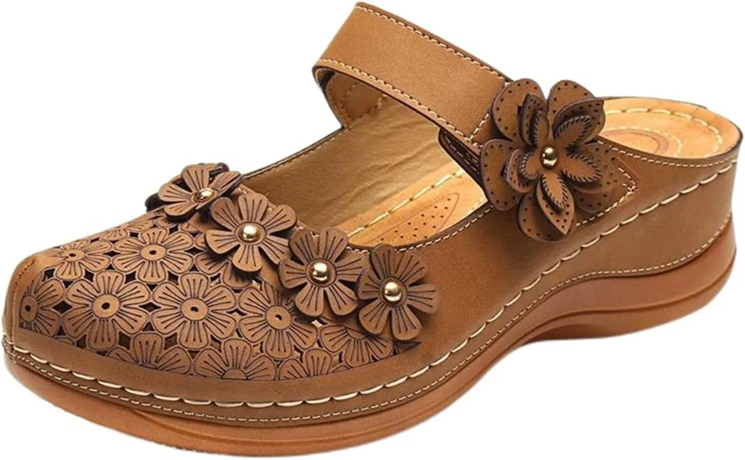 Wedge Sandals for Women Dressy Comfortable Summer Platform Orthopedic Sandals, Closed Toe Flower Strap Walking Slippers Sandal Hollow Out Breathable Walking Shoes with Arch Support