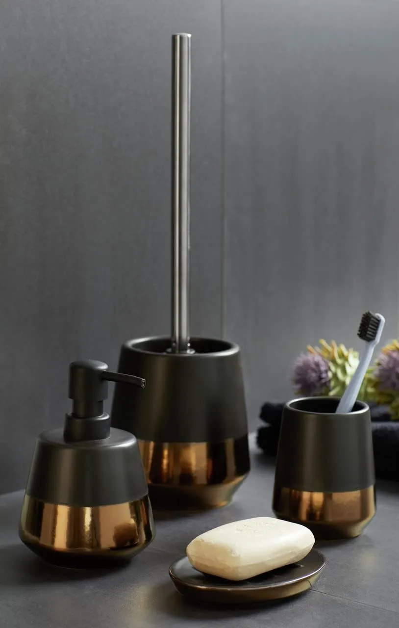 WENKO Brandol Soap, Washing Up Liquid Dispenser Capacity 0.45 L, Ceramic, Black/Copper, 14.1 x 9.8 x 9.8 cm
