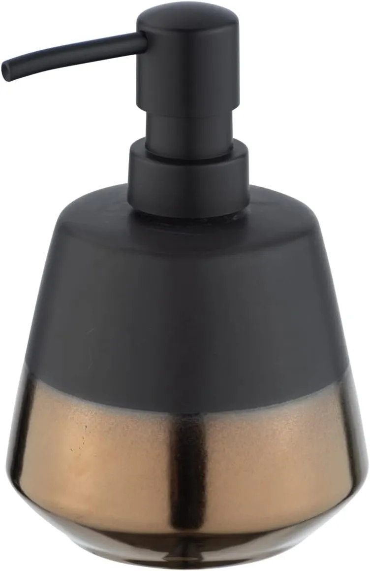 WENKO Brandol Soap, Washing Up Liquid Dispenser Capacity 0.45 L, Ceramic, Black/Copper, 14.1 x 9.8 x 9.8 cm
