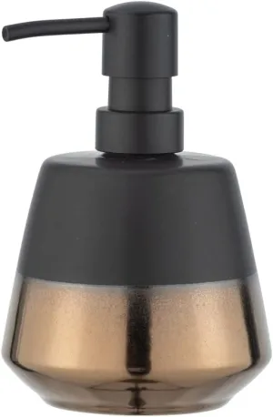 WENKO Brandol Soap, Washing Up Liquid Dispenser Capacity 0.45 L, Ceramic, Black/Copper, 14.1 x 9.8 x 9.8 cm