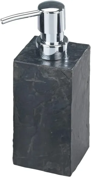 WENKO Slate Rock Soap Dispenser, Refillable Hand Soap Dispenser for Bathroom, Countertop Dispenser Suitable for Liquid Hand Soap & Lotion, Slate Black, 8.5 oz