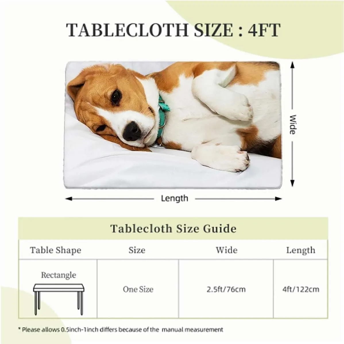 White Brown Rectangle Tablecloth, English Bulldog Puppy Resting Rectangle Table Cover for Outdoor Picnic Camping Parties Dog Lover Decor Fits up 4 Foot Tables