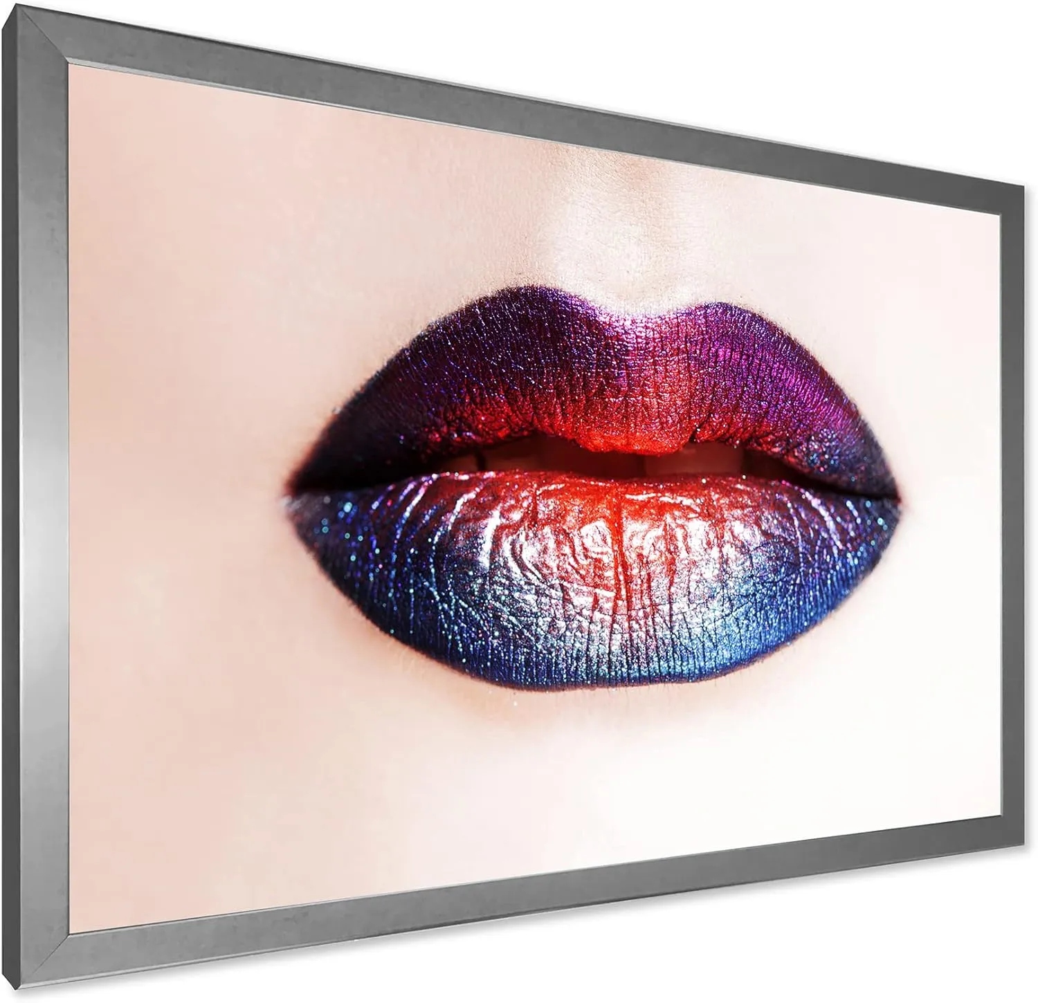 Women Lips With Bright Multicolored Lipstick Modern Framed Wall Art