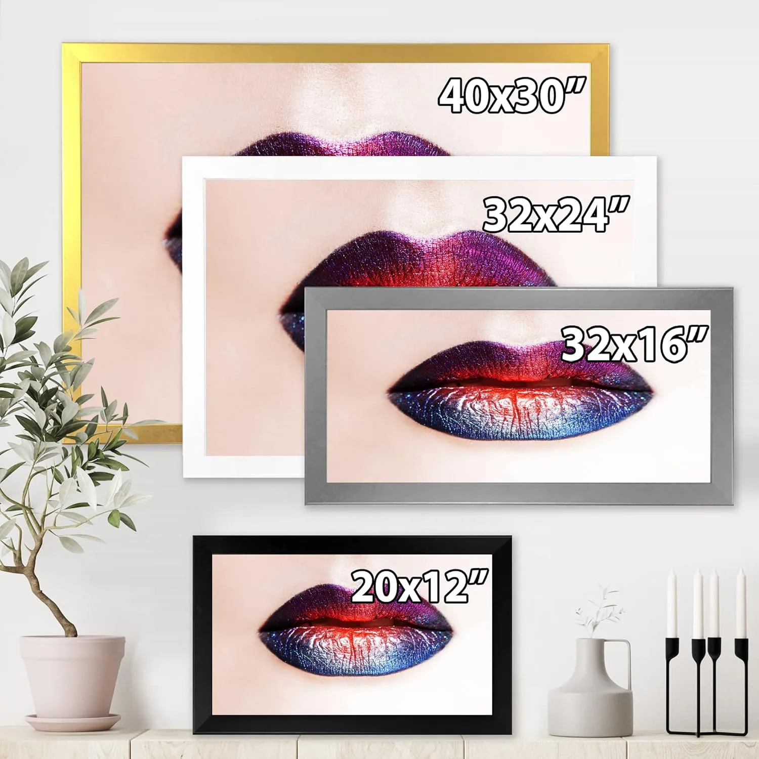 Women Lips With Bright Multicolored Lipstick Modern Framed Wall Art