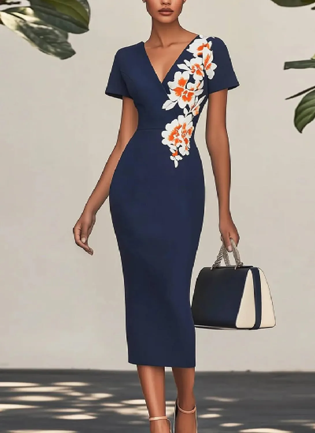 Womens 2025 Summer Floral Print Dress Classy V Neck Bodycon Short Sleeve Dress Casual Cocktail Party Wrap Midi Dresses