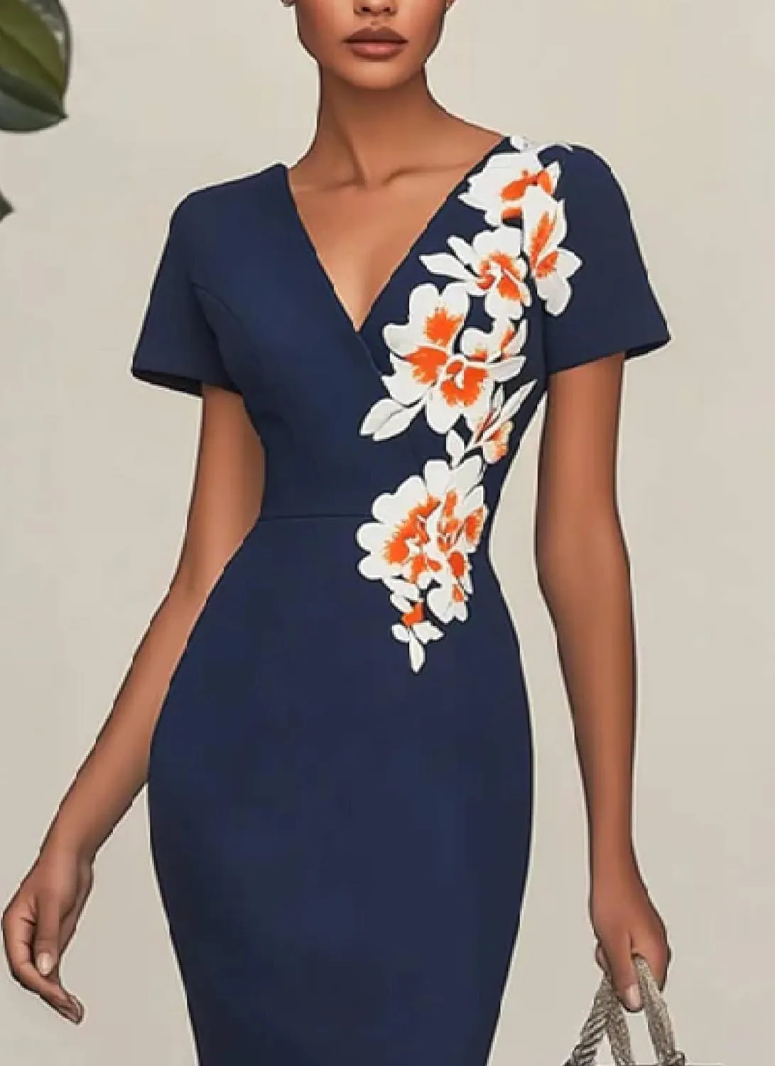 Womens 2025 Summer Floral Print Dress Classy V Neck Bodycon Short Sleeve Dress Casual Cocktail Party Wrap Midi Dresses