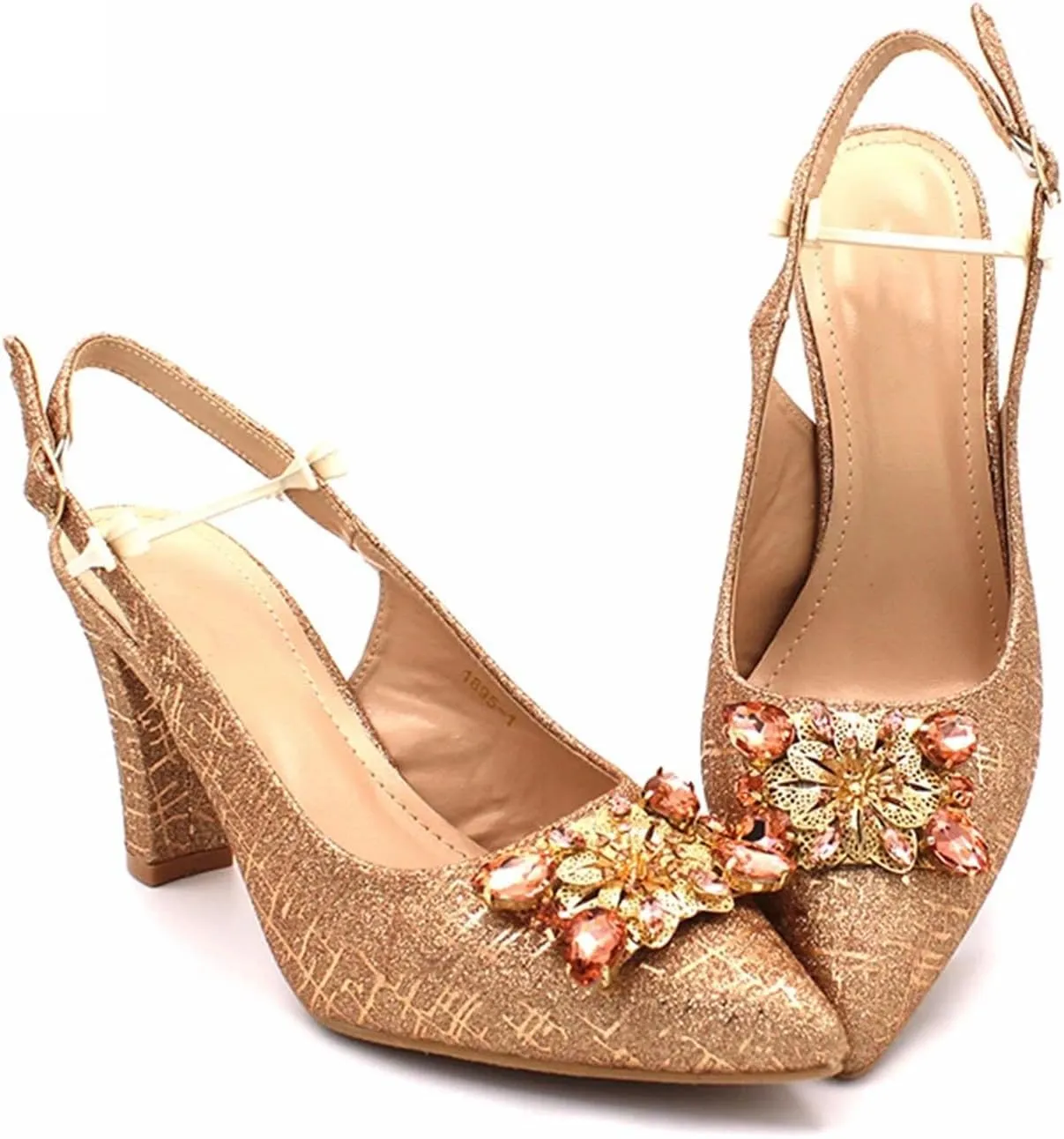 Women's Champagne Nigerian Bridal Set - Pointed Toe Pumps & Crystal Clutch for Duty-Free Luxury Events