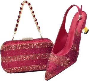 Women's Luxury African Wedding Set - Italy-Designed Rhinestone Heels & Matching Evening Bag