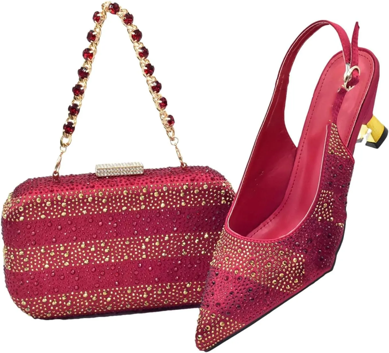 Women's Luxury African Wedding Set - Italy-Designed Rhinestone Heels & Matching Evening Bag
