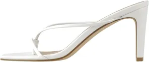 Women's Square Toe White Matte Chunky Sandals - Big Size Slip On High Heels