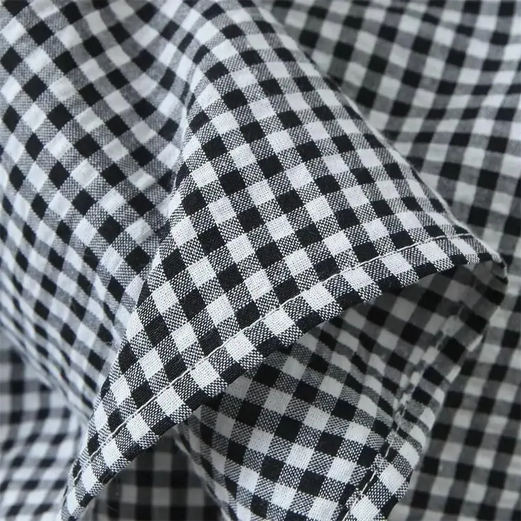 Women's Vintage Plaid Dress Spaghetti Strap Square Neck Backless Elastic Waist A-Line Dresses